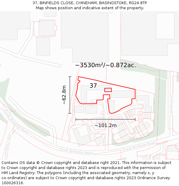 37, BINFIELDS CLOSE, CHINEHAM, BASINGSTOKE, RG24 8TP: Plot and title map