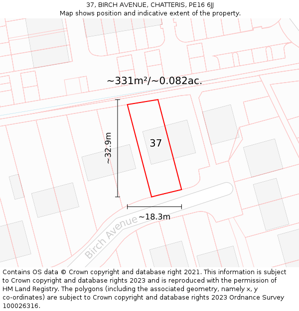 37, BIRCH AVENUE, CHATTERIS, PE16 6JJ: Plot and title map