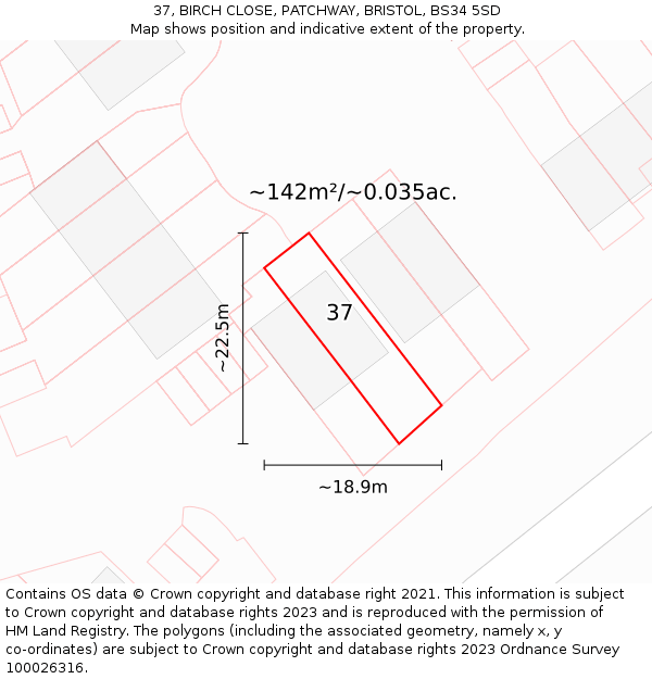 37, BIRCH CLOSE, PATCHWAY, BRISTOL, BS34 5SD: Plot and title map