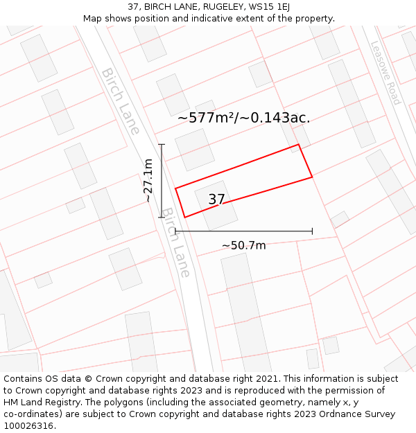 37, BIRCH LANE, RUGELEY, WS15 1EJ: Plot and title map