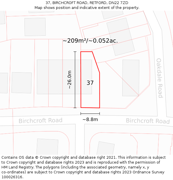 37, BIRCHCROFT ROAD, RETFORD, DN22 7ZD: Plot and title map