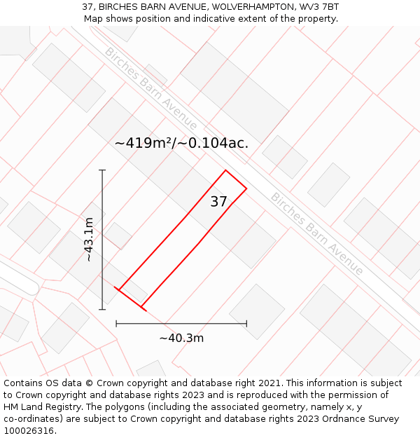 37, BIRCHES BARN AVENUE, WOLVERHAMPTON, WV3 7BT: Plot and title map