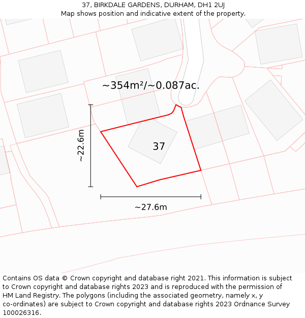 37, BIRKDALE GARDENS, DURHAM, DH1 2UJ: Plot and title map