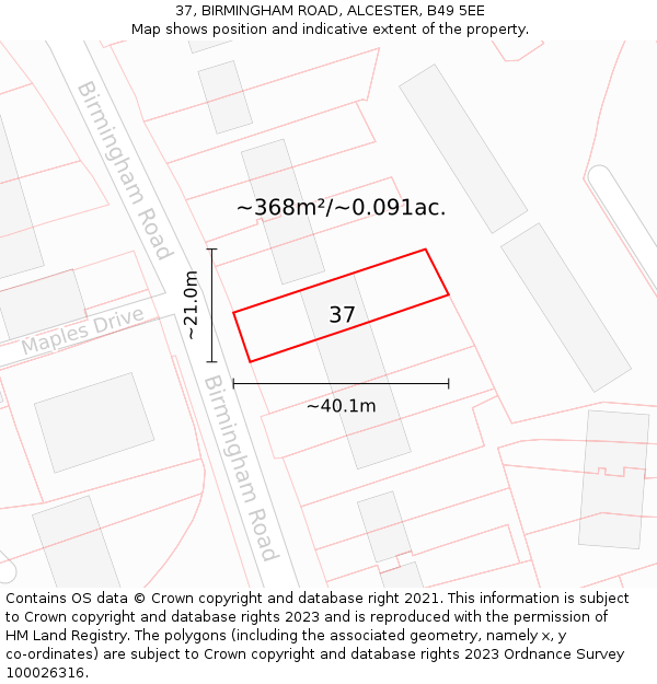 37, BIRMINGHAM ROAD, ALCESTER, B49 5EE: Plot and title map