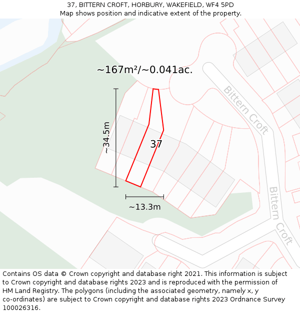 37, BITTERN CROFT, HORBURY, WAKEFIELD, WF4 5PD: Plot and title map