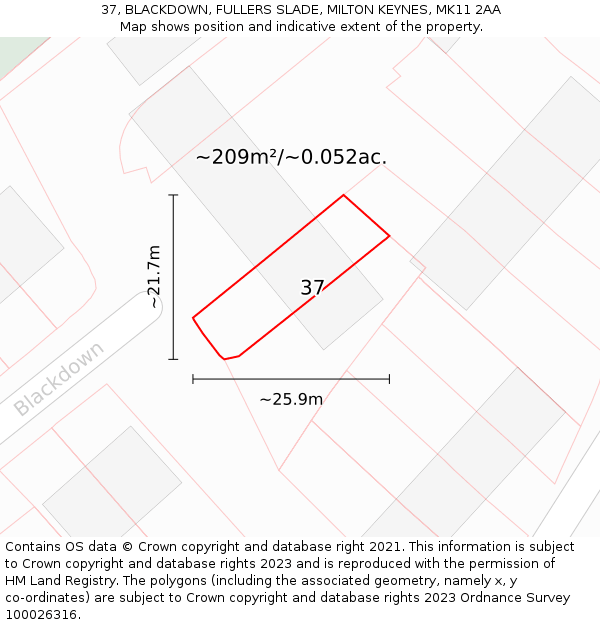 37, BLACKDOWN, FULLERS SLADE, MILTON KEYNES, MK11 2AA: Plot and title map