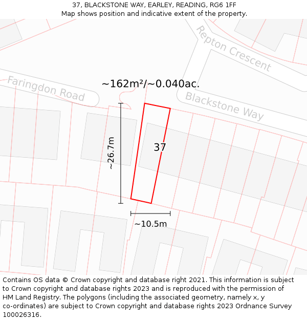 37, BLACKSTONE WAY, EARLEY, READING, RG6 1FF: Plot and title map