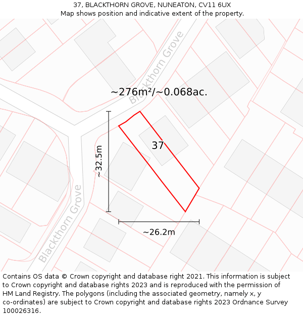 37, BLACKTHORN GROVE, NUNEATON, CV11 6UX: Plot and title map