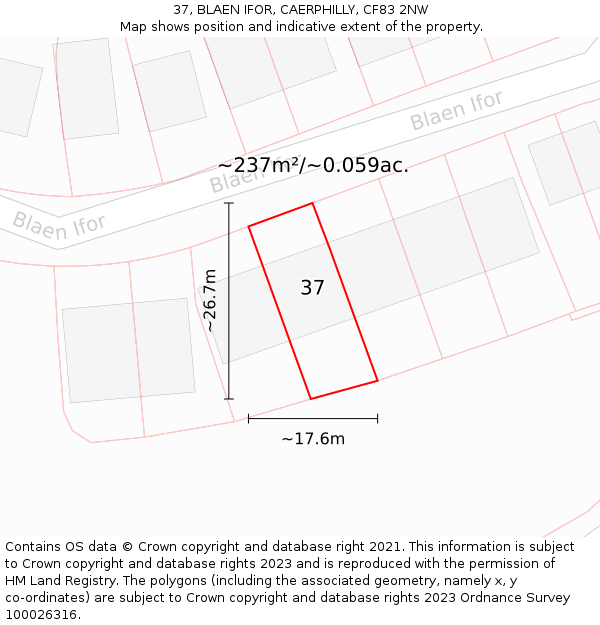 37, BLAEN IFOR, CAERPHILLY, CF83 2NW: Plot and title map