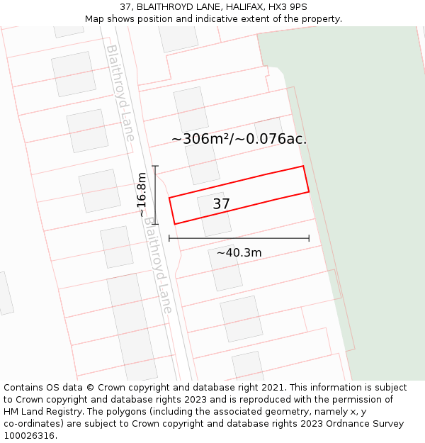 37, BLAITHROYD LANE, HALIFAX, HX3 9PS: Plot and title map