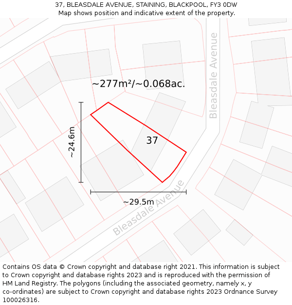 37, BLEASDALE AVENUE, STAINING, BLACKPOOL, FY3 0DW: Plot and title map