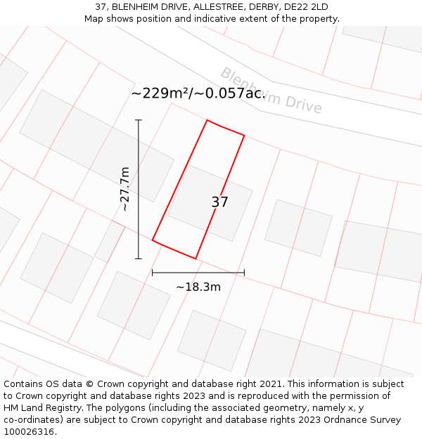 37, BLENHEIM DRIVE, ALLESTREE, DERBY, DE22 2LD: Plot and title map