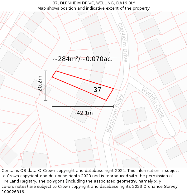 37, BLENHEIM DRIVE, WELLING, DA16 3LY: Plot and title map