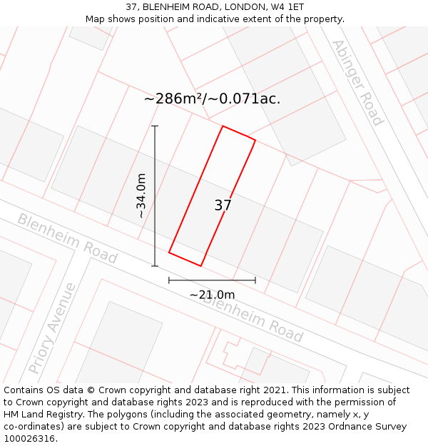 37, BLENHEIM ROAD, LONDON, W4 1ET: Plot and title map