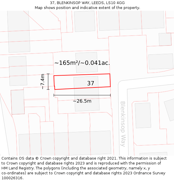 37, BLENKINSOP WAY, LEEDS, LS10 4GG: Plot and title map