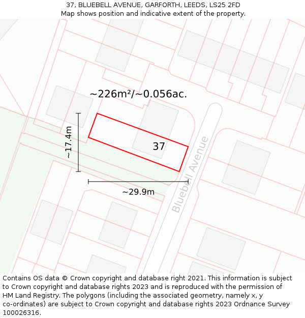 37, BLUEBELL AVENUE, GARFORTH, LEEDS, LS25 2FD: Plot and title map