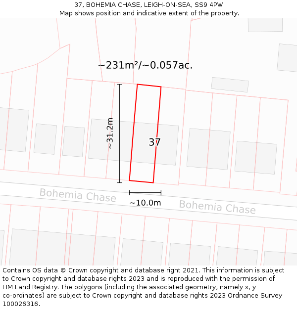 37, BOHEMIA CHASE, LEIGH-ON-SEA, SS9 4PW: Plot and title map