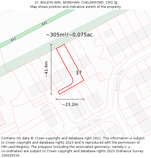 37, BOLEYN WAY, BOREHAM, CHELMSFORD, CM3 3JJ: Plot and title map