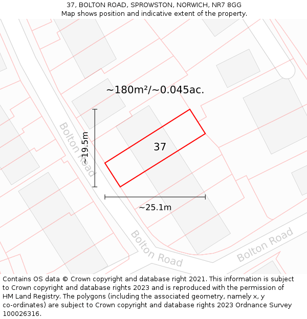 37, BOLTON ROAD, SPROWSTON, NORWICH, NR7 8GG: Plot and title map