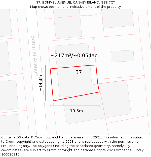 37, BOMMEL AVENUE, CANVEY ISLAND, SS8 7QT: Plot and title map