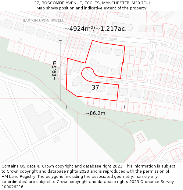 37, BOSCOMBE AVENUE, ECCLES, MANCHESTER, M30 7DU: Plot and title map