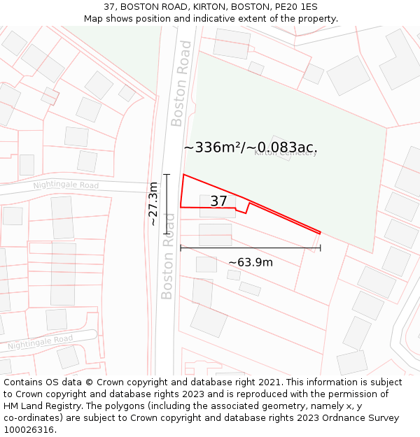 37, BOSTON ROAD, KIRTON, BOSTON, PE20 1ES: Plot and title map