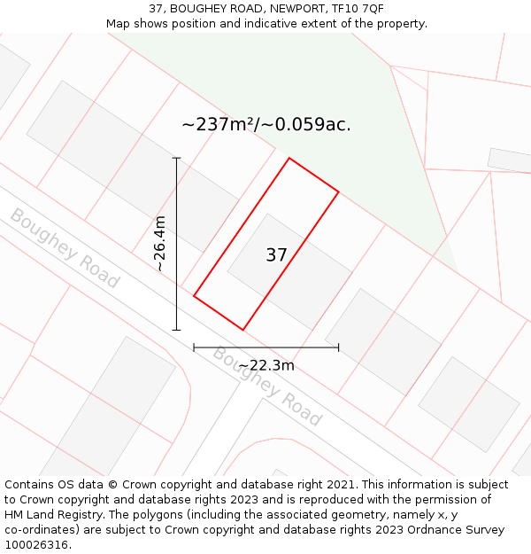 37, BOUGHEY ROAD, NEWPORT, TF10 7QF: Plot and title map