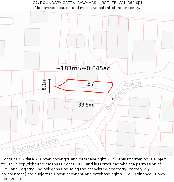 37, BOUNDARY GREEN, RAWMARSH, ROTHERHAM, S62 6JN: Plot and title map