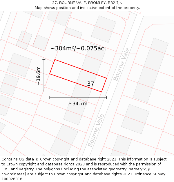 37, BOURNE VALE, BROMLEY, BR2 7JN: Plot and title map