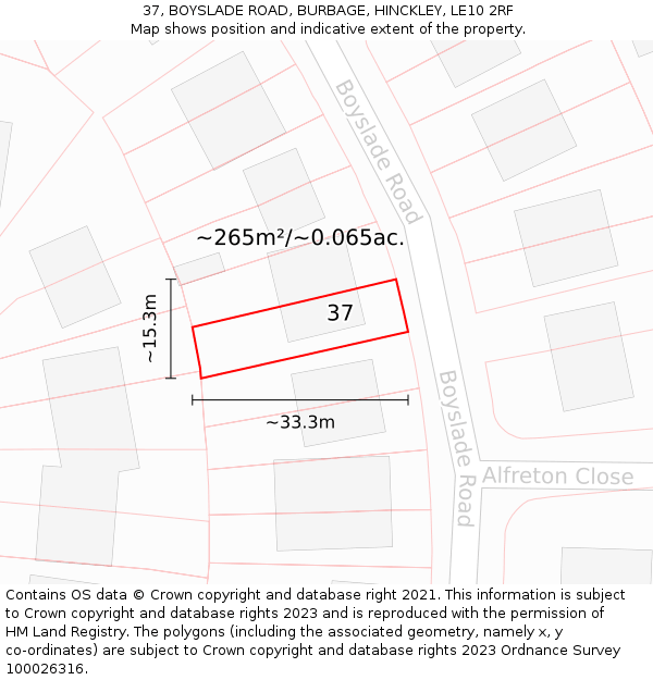 37, BOYSLADE ROAD, BURBAGE, HINCKLEY, LE10 2RF: Plot and title map
