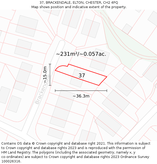 37, BRACKENDALE, ELTON, CHESTER, CH2 4PQ: Plot and title map