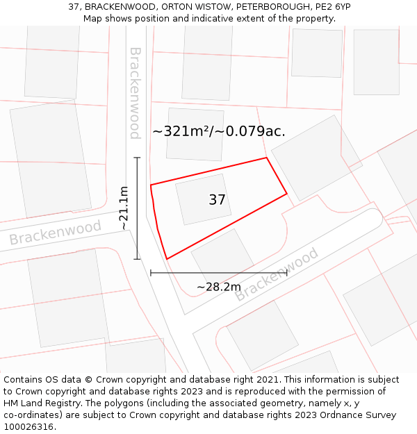 37, BRACKENWOOD, ORTON WISTOW, PETERBOROUGH, PE2 6YP: Plot and title map
