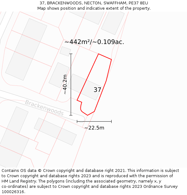 37, BRACKENWOODS, NECTON, SWAFFHAM, PE37 8EU: Plot and title map