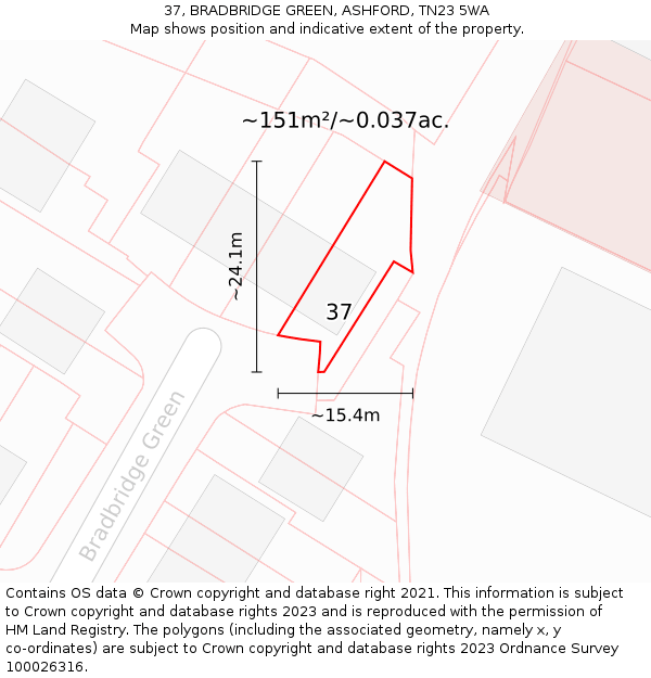 37, BRADBRIDGE GREEN, ASHFORD, TN23 5WA: Plot and title map