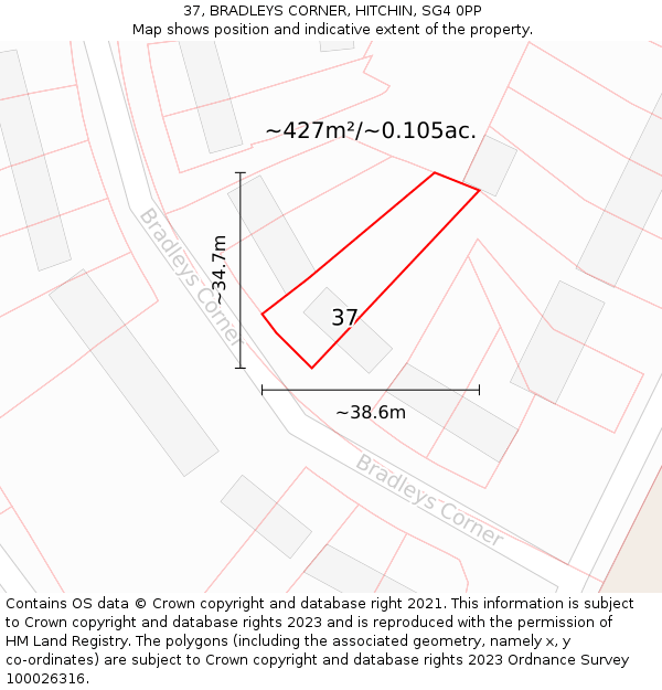 37, BRADLEYS CORNER, HITCHIN, SG4 0PP: Plot and title map