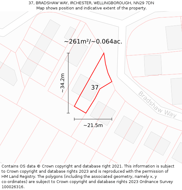 37, BRADSHAW WAY, IRCHESTER, WELLINGBOROUGH, NN29 7DN: Plot and title map