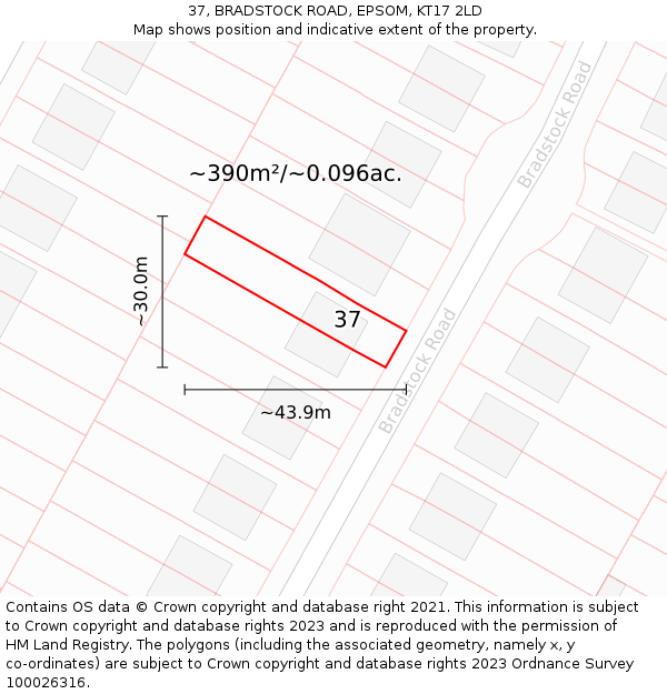 37, BRADSTOCK ROAD, EPSOM, KT17 2LD: Plot and title map