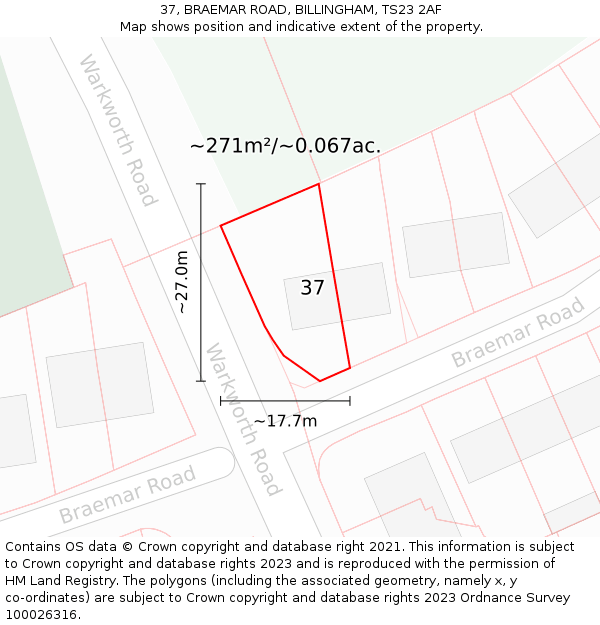 37, BRAEMAR ROAD, BILLINGHAM, TS23 2AF: Plot and title map