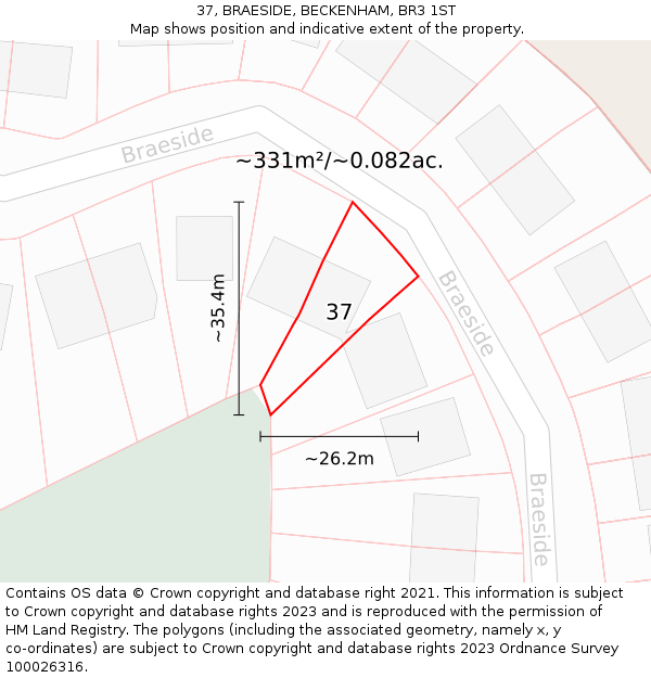 37, BRAESIDE, BECKENHAM, BR3 1ST: Plot and title map