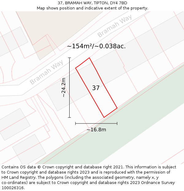 37, BRAMAH WAY, TIPTON, DY4 7BD: Plot and title map