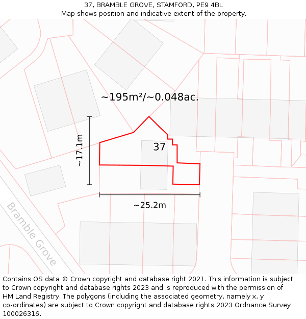 37, BRAMBLE GROVE, STAMFORD, PE9 4BL: Plot and title map