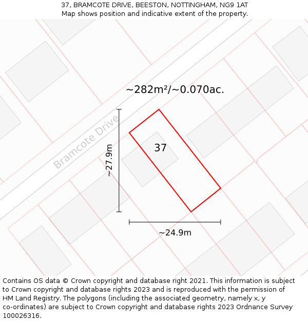 37, BRAMCOTE DRIVE, BEESTON, NOTTINGHAM, NG9 1AT: Plot and title map
