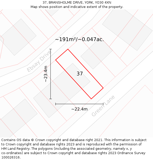 37, BRANSHOLME DRIVE, YORK, YO30 4XN: Plot and title map
