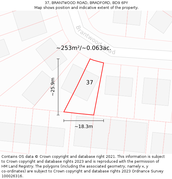 37, BRANTWOOD ROAD, BRADFORD, BD9 6PY: Plot and title map