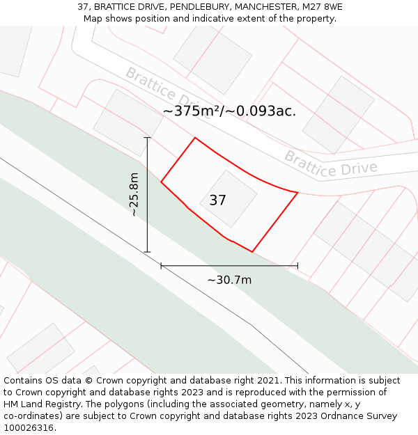 37, BRATTICE DRIVE, PENDLEBURY, MANCHESTER, M27 8WE: Plot and title map
