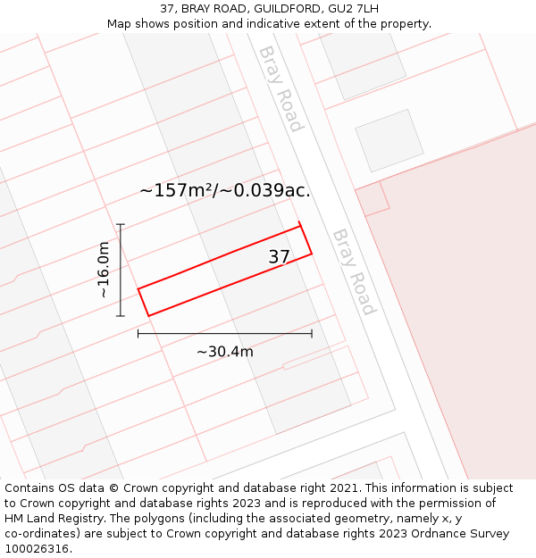 37, BRAY ROAD, GUILDFORD, GU2 7LH: Plot and title map