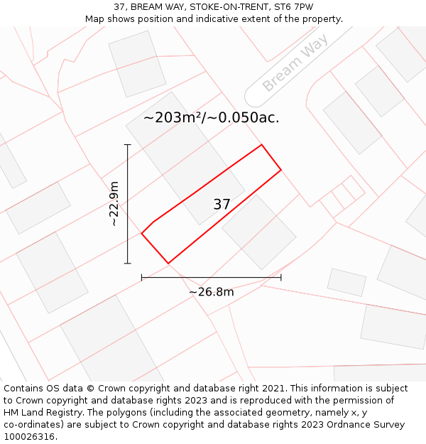 37, BREAM WAY, STOKE-ON-TRENT, ST6 7PW: Plot and title map