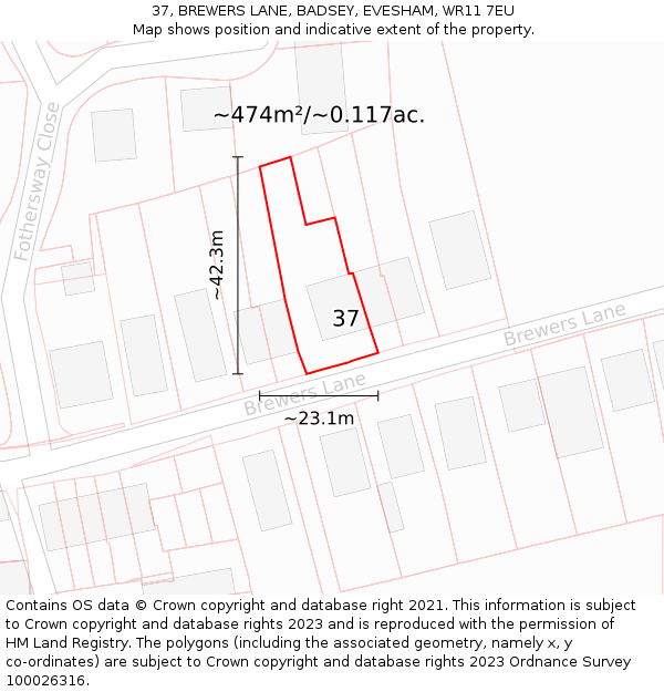 37, BREWERS LANE, BADSEY, EVESHAM, WR11 7EU: Plot and title map