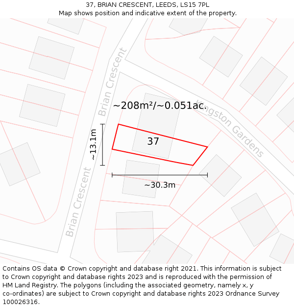 37, BRIAN CRESCENT, LEEDS, LS15 7PL: Plot and title map
