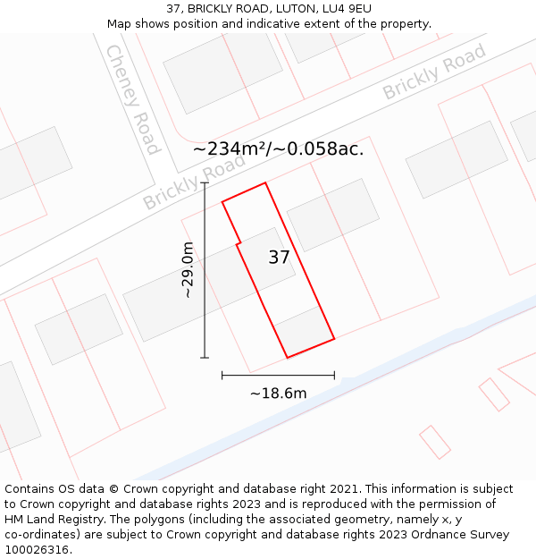 37, BRICKLY ROAD, LUTON, LU4 9EU: Plot and title map
